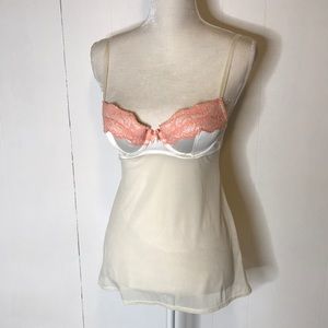 Gilligan & O’Malley Lingerie Sz S White Cream Peach Lace Sheer